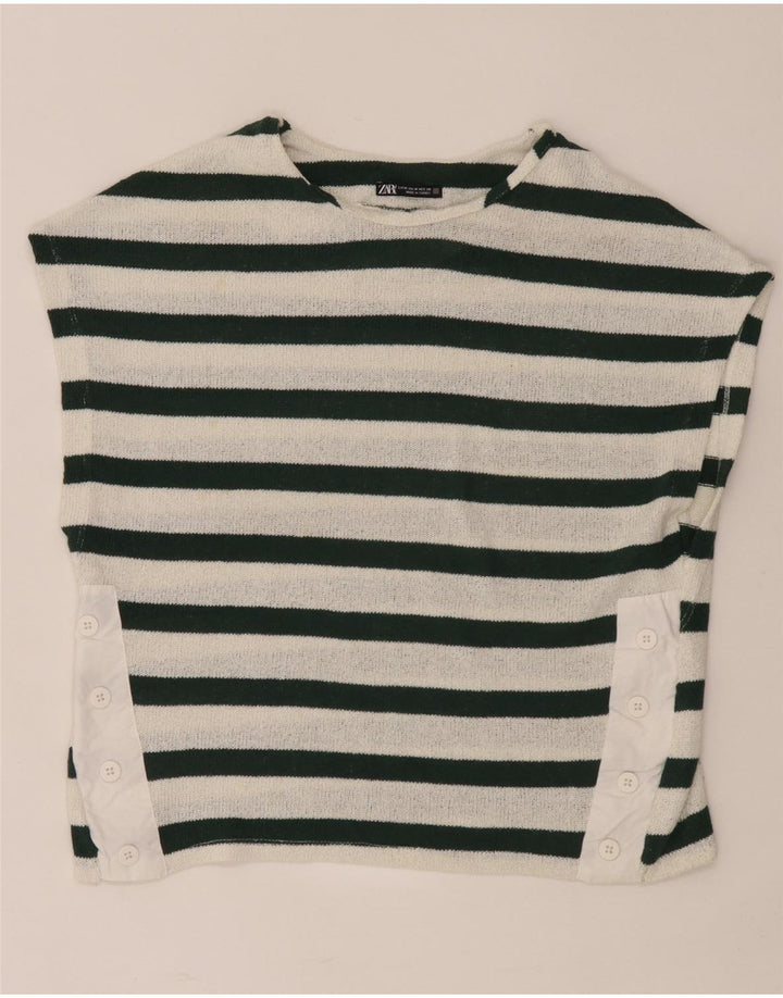 Zara Damen T-Shirt Top UK 14 Medium Weiß gestreift