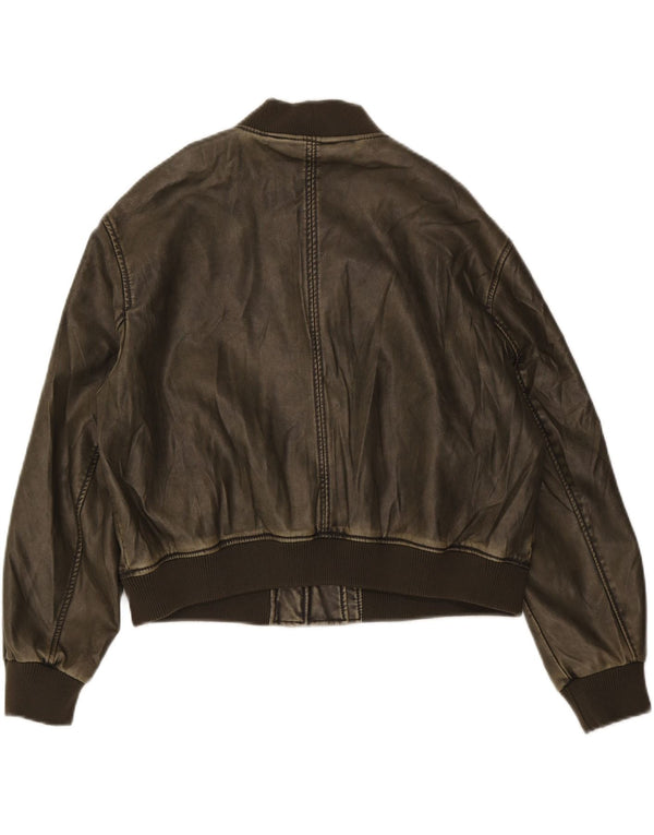 Vintage Damen Crop Kunstleder Bomberjacke UK 16 Large Braun