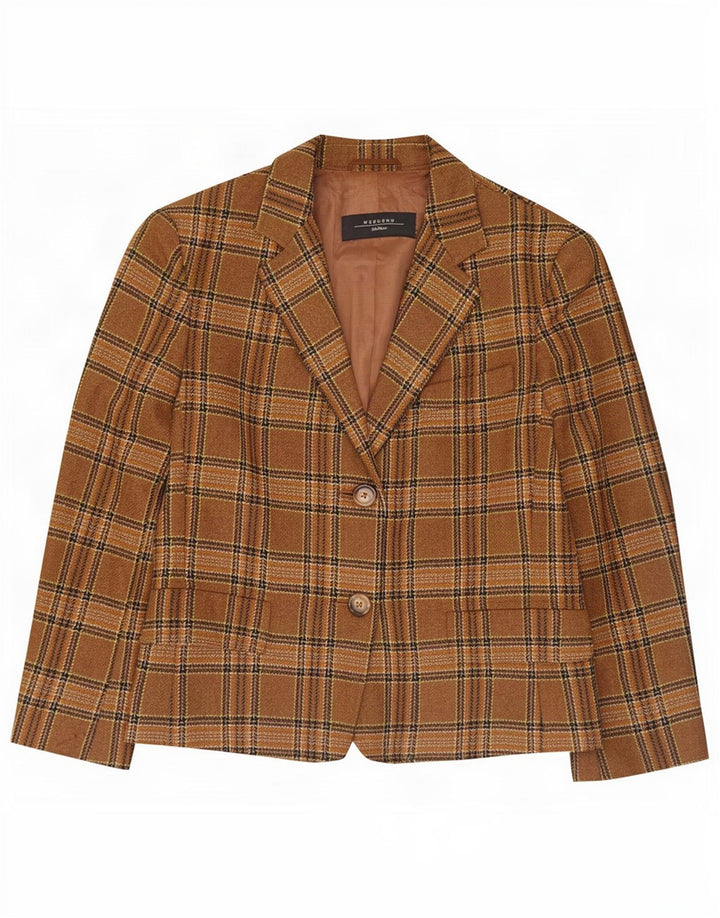 Max Mara Damen Weekend 2-Knopf-Blazer-Jacke, Größe S, braun, kariert, Wolle