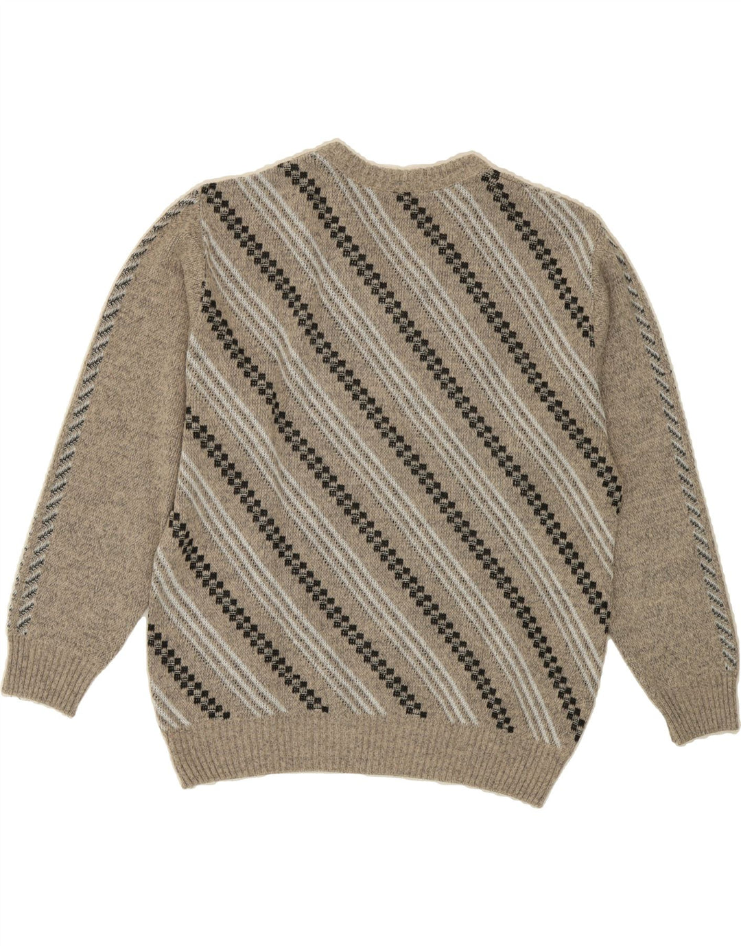 VINTAGE Mens V-Neck Jumper Sweater IT 50 Medium Grey Striped Polyacrylic Vintage Vintage and Second-Hand Vintage from Messina Hembry 