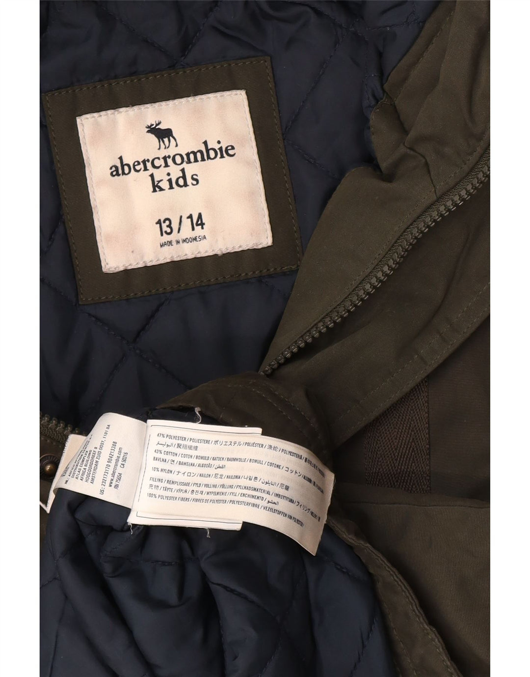 ABERCROMBIE & FITCH Jungen-Parka mit Kapuze, 13–14 Jahre, Khaki, Polyester