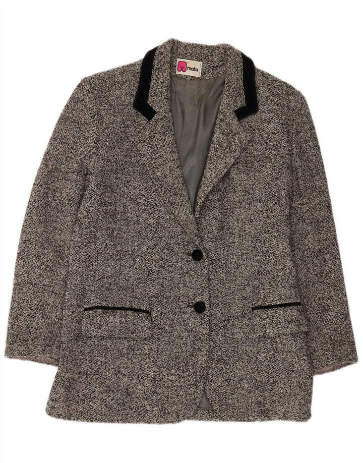 Vintage Damen 2-Knopf-Blazer-Jacke IT 48 XL Grau gefleckte Wolle