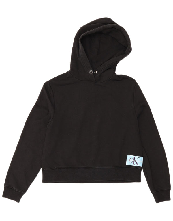 Calvin Klein Jeans Damen Crop Oversized Hoodie Pullover UK 10 Small Schwarz