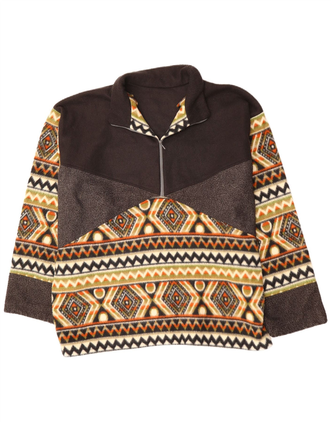 VINTAGE Herren-Fleecepullover mit Reißverschluss am Hals, 4XL, mehrfarbig, Argyle/Diamant