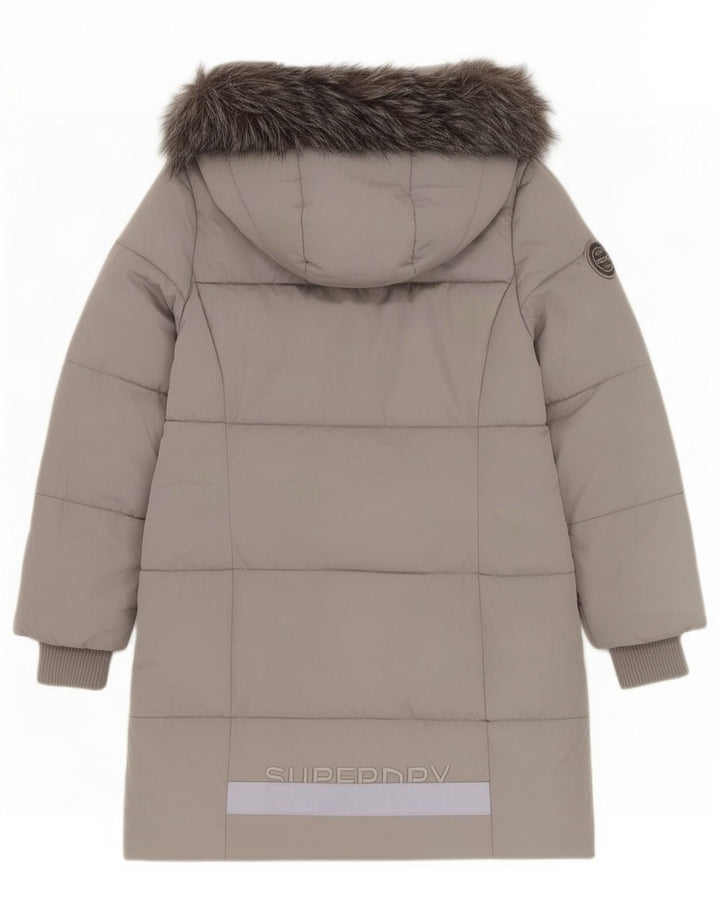 Superdry Damen Graphic Hooded Wattierter Mantel UK 12 Mittelgraues Polyester