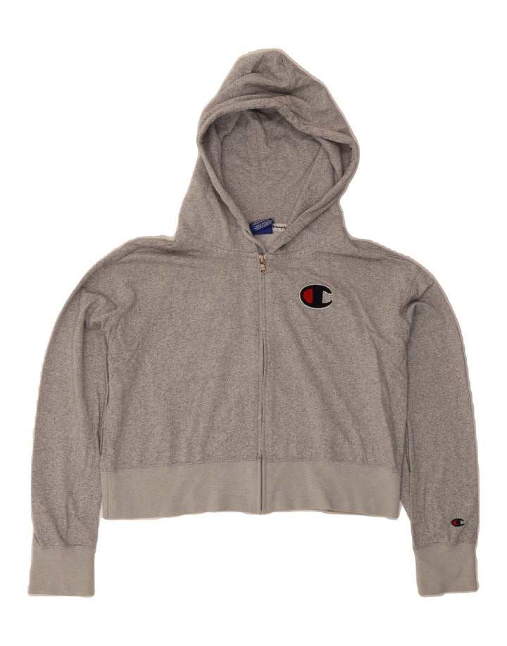 CHAMPION Womens Crop Zip Hoodie Sweater UK 14 Medium Grey Vintage Champion and Second-Hand Champion from Messina Hembry 