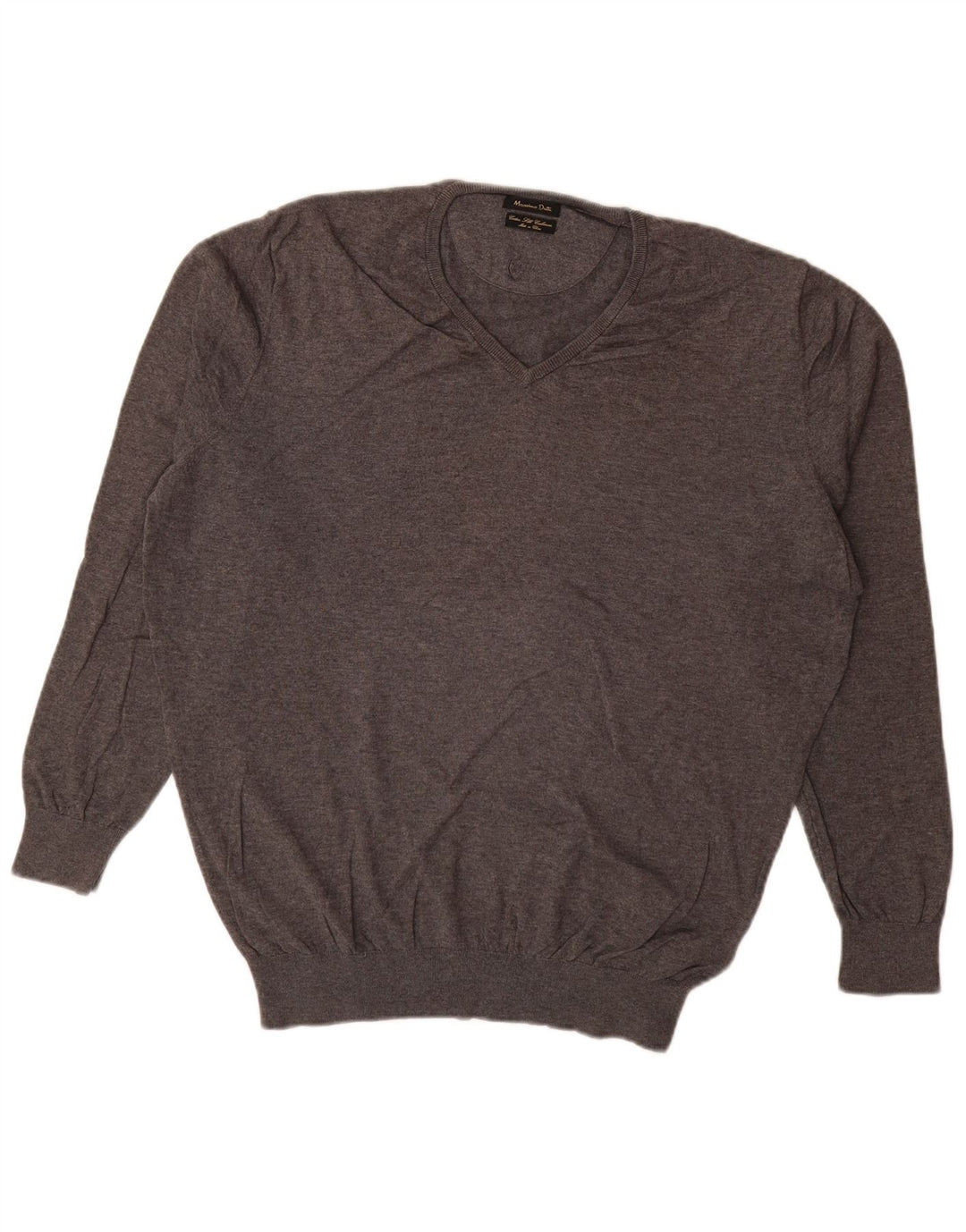 MASSIMO DUTTI Herren-Pullover mit V-Ausschnitt, XL, graue Baumwolle