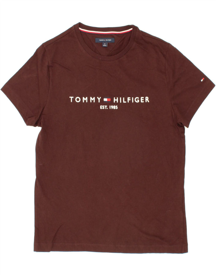 TOMMY HILFIGER Mens Graphic T-Shirt Top Medium Maroon Cotton Vintage Tommy Hilfiger and Second-Hand Tommy Hilfiger from Messina Hembry 