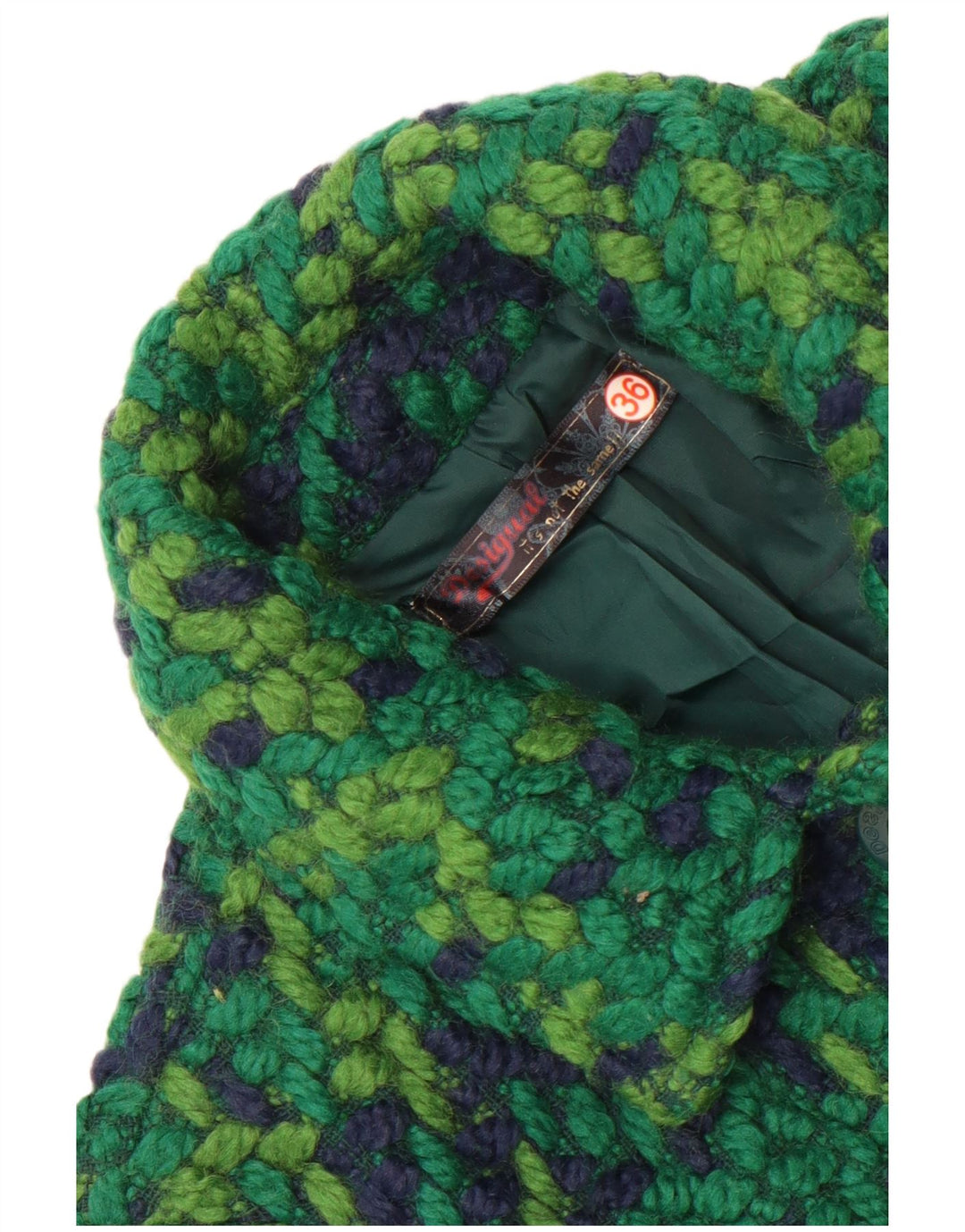 Desigual Damen Strickmantel EU 36 Small Green Geometrisch