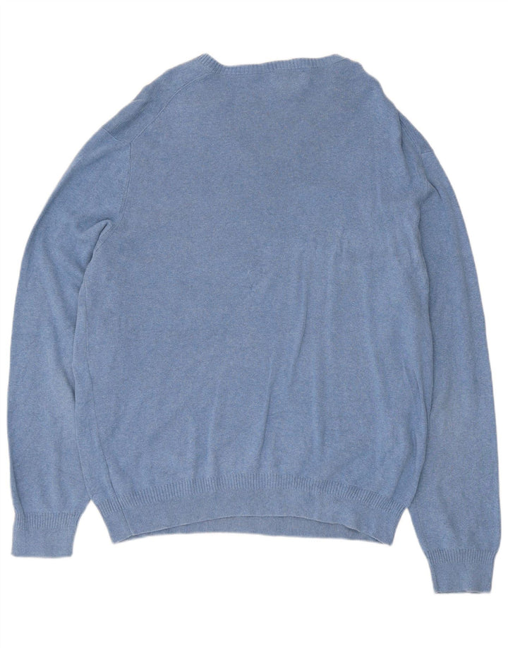 Calvin Klein Herren-Pullover mit V-Ausschnitt, groß, blaue Baumwolle