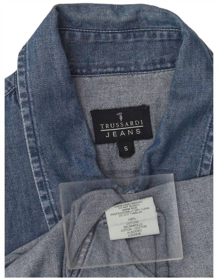 Trussardi Jeans Herren-Jeanshemd, klein, aus blauer Baumwolle