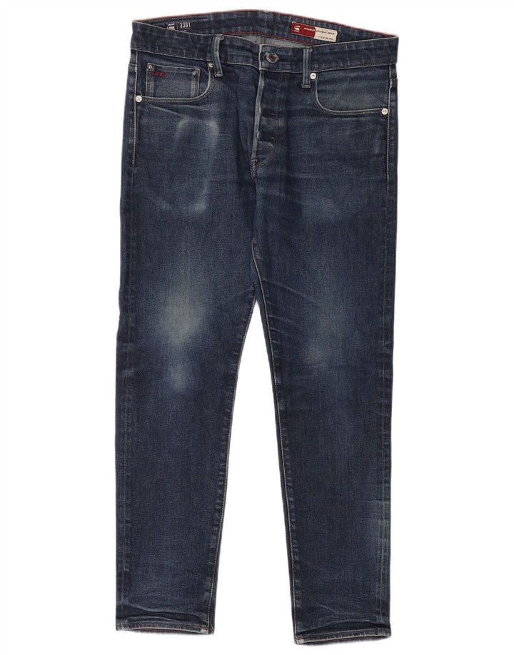 G-Star Herren 3301 Slim Jeans W34 L32 Blaue Baumwolle