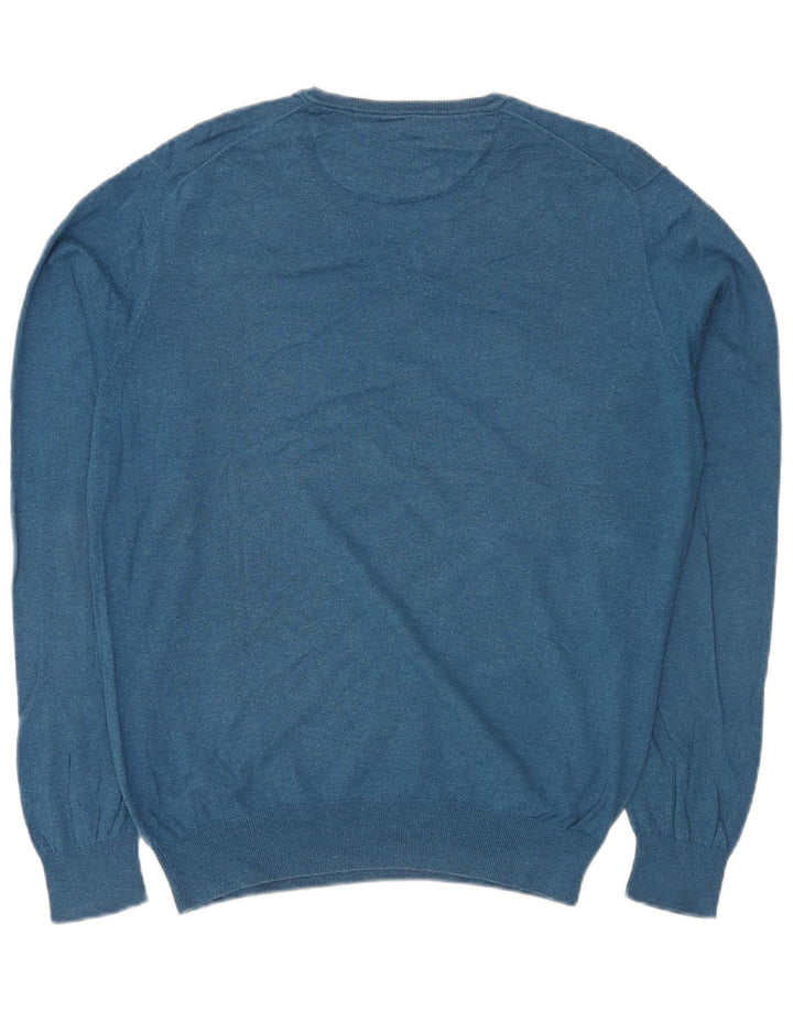 Massimo Dutti Herren-Pullover mit V-Ausschnitt, Größe L, Blau