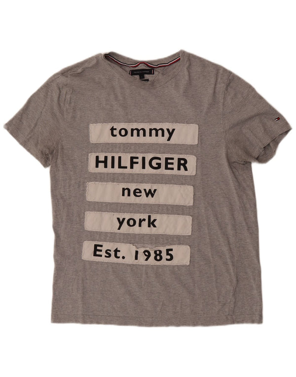 Tommy Hilfiger Damen Grafik-T-Shirt-Oberteil UK 16 Large Grau Baumwolle