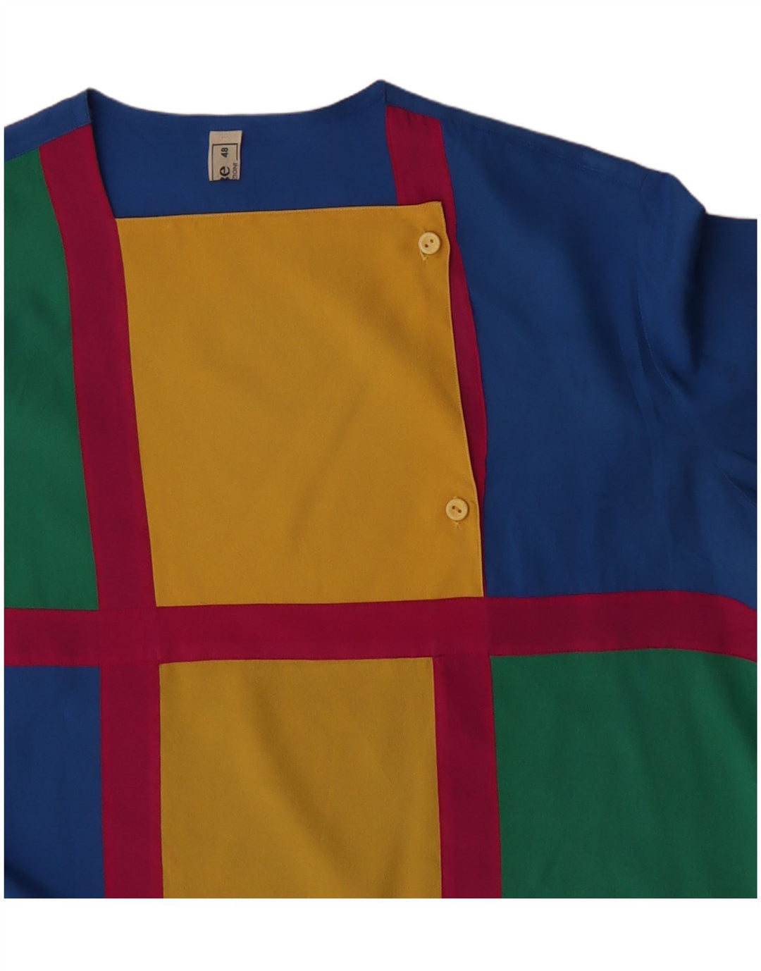 Vintage Damen Langarmbluse Top IT 48 XL Blaues Colourblock-Polyester