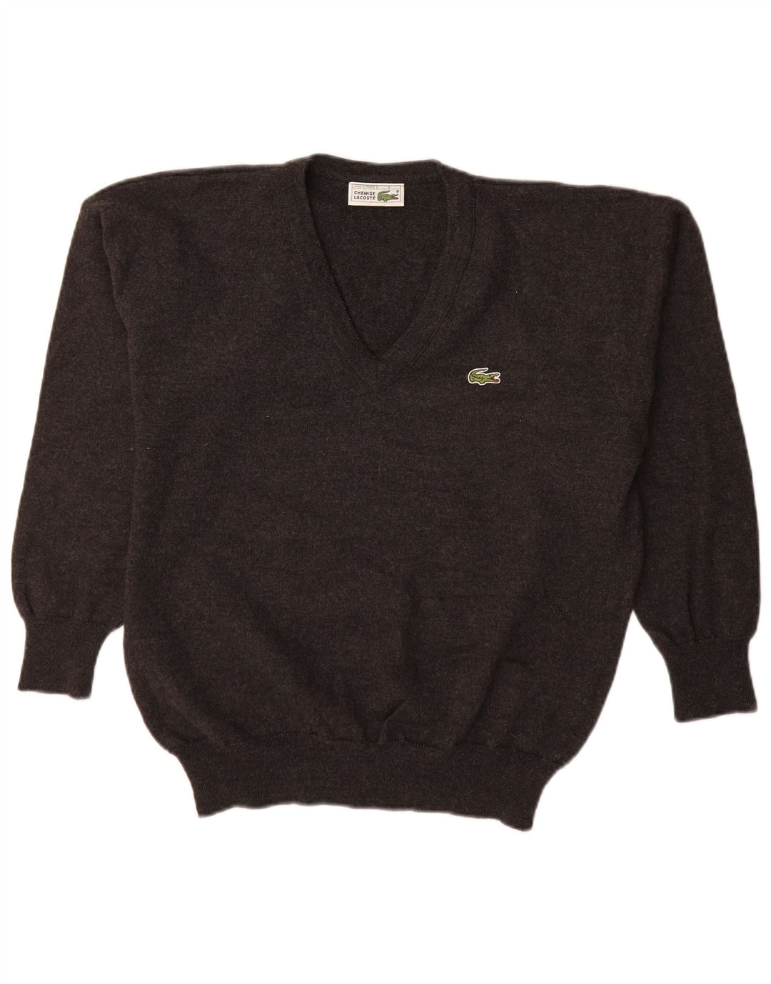 Lacoste Herren-Pullover mit V-Ausschnitt, Größe 6 XL, graue Schurwolle