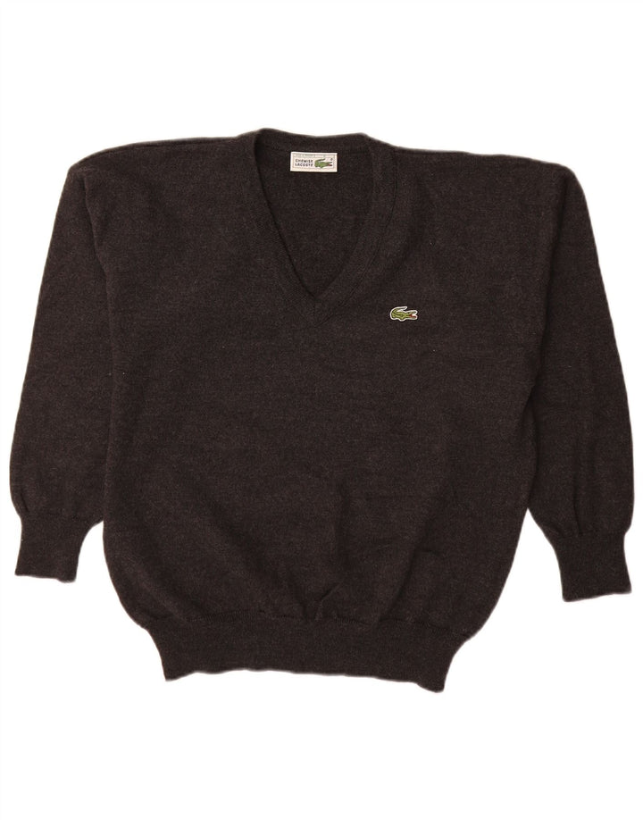 Lacoste Herren-Pullover mit V-Ausschnitt, Größe 6 XL, graue Schurwolle
