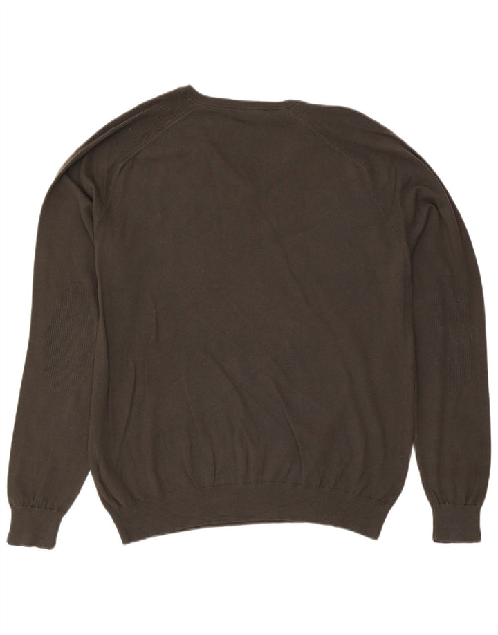 Guess Herren-Pullover mit V-Ausschnitt, XL, Khaki, Baumwolle