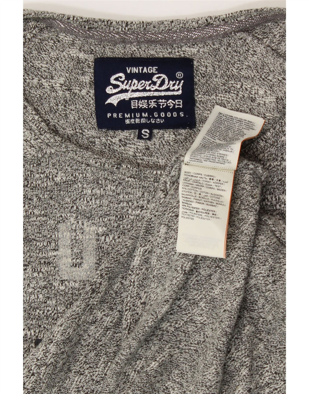 SUPERDRY Damen-Oversize-Grafik-Oberteil, langärmlig, UK-Größe 10, Größe S, Grau, Baumwolle