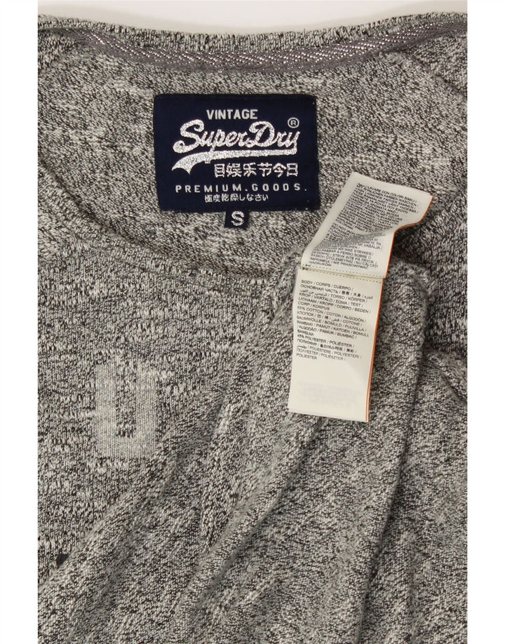 SUPERDRY Damen-Oversize-Grafik-Oberteil, langärmlig, UK-Größe 10, Größe S, Grau, Baumwolle