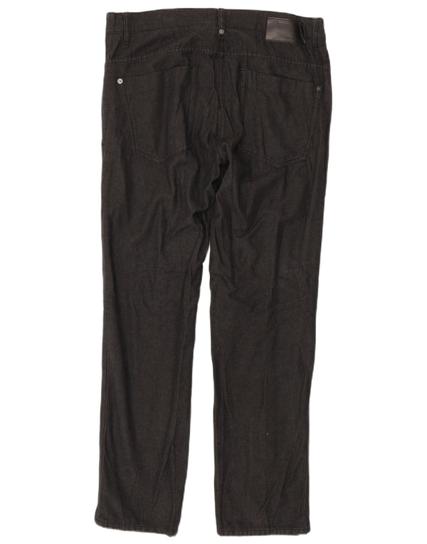 Calvin Klein Mens Straight Casual Trousers W34 L32 Grey Herringbone Cotton