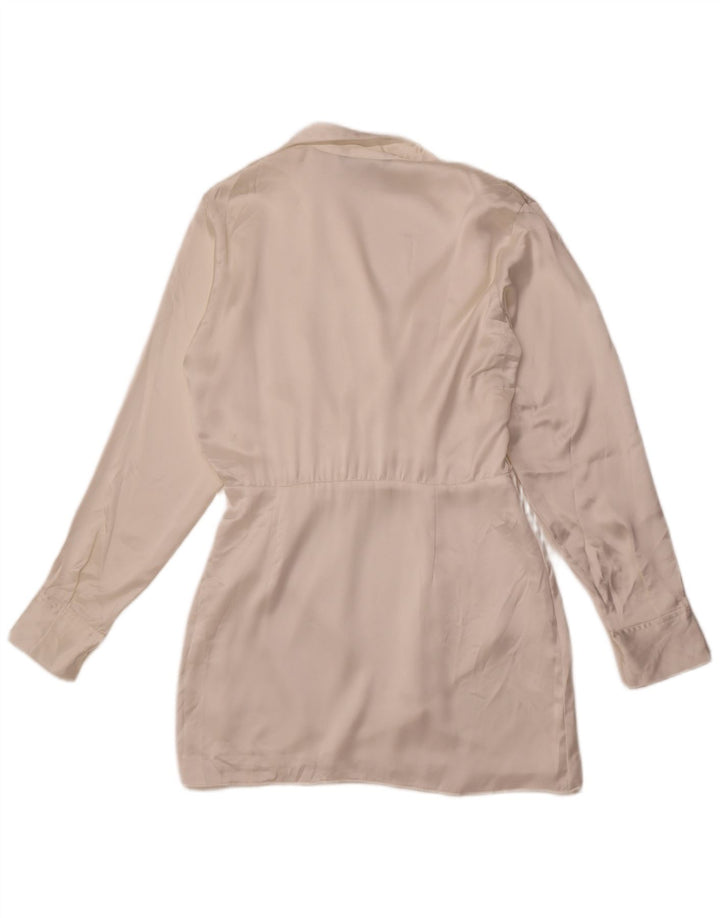 ZARA Damen Pullover-Hemdkleid UK 14 Mittelweiße Seide