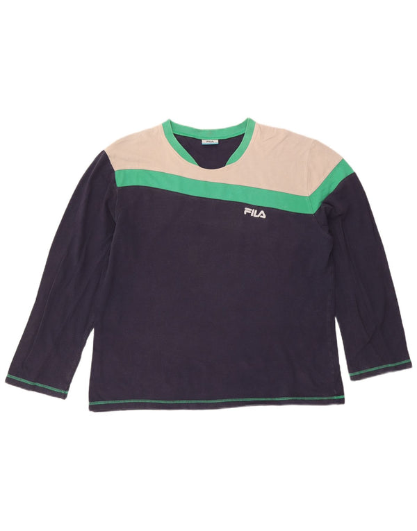 Fila Herren-Top, langärmelig, XL, marineblau, Colourblock-Baumwolle