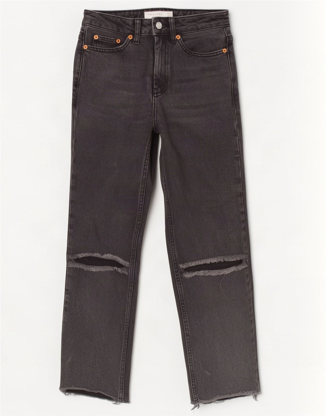 Topshop Damen Distressed-Cropped-Jeans W25 L24 Graues Polyester