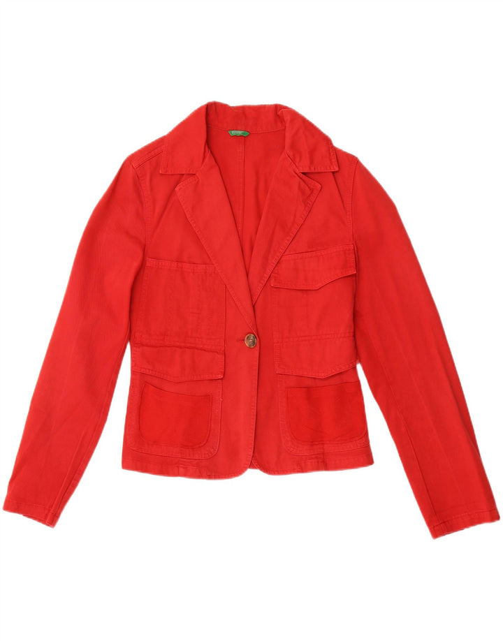 Benetton Womens Graphic 1 Button Blazer Jacke IT 42 Mittelrote Baumwolle