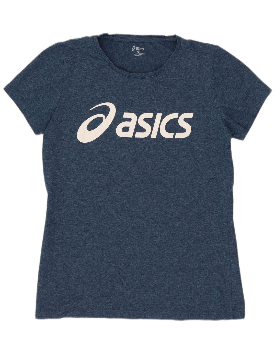 ASICS Damen Grafik-T-Shirt-Oberteil UK 12 Mittelmarineblau gefleckte Baumwolle