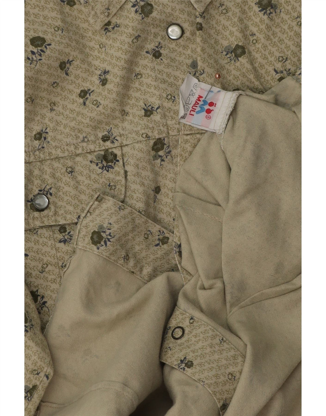 VINTAGE Damenhemd UK 12 Medium Khaki Floral Cotton