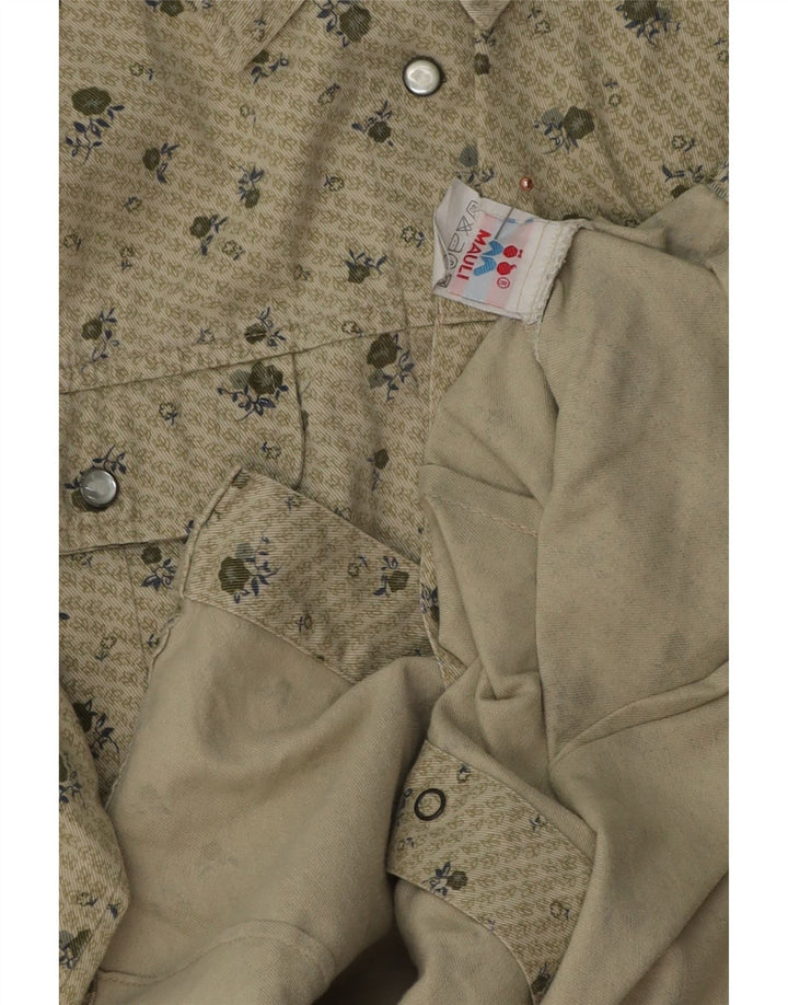 VINTAGE Damenhemd UK 12 Medium Khaki Floral Cotton