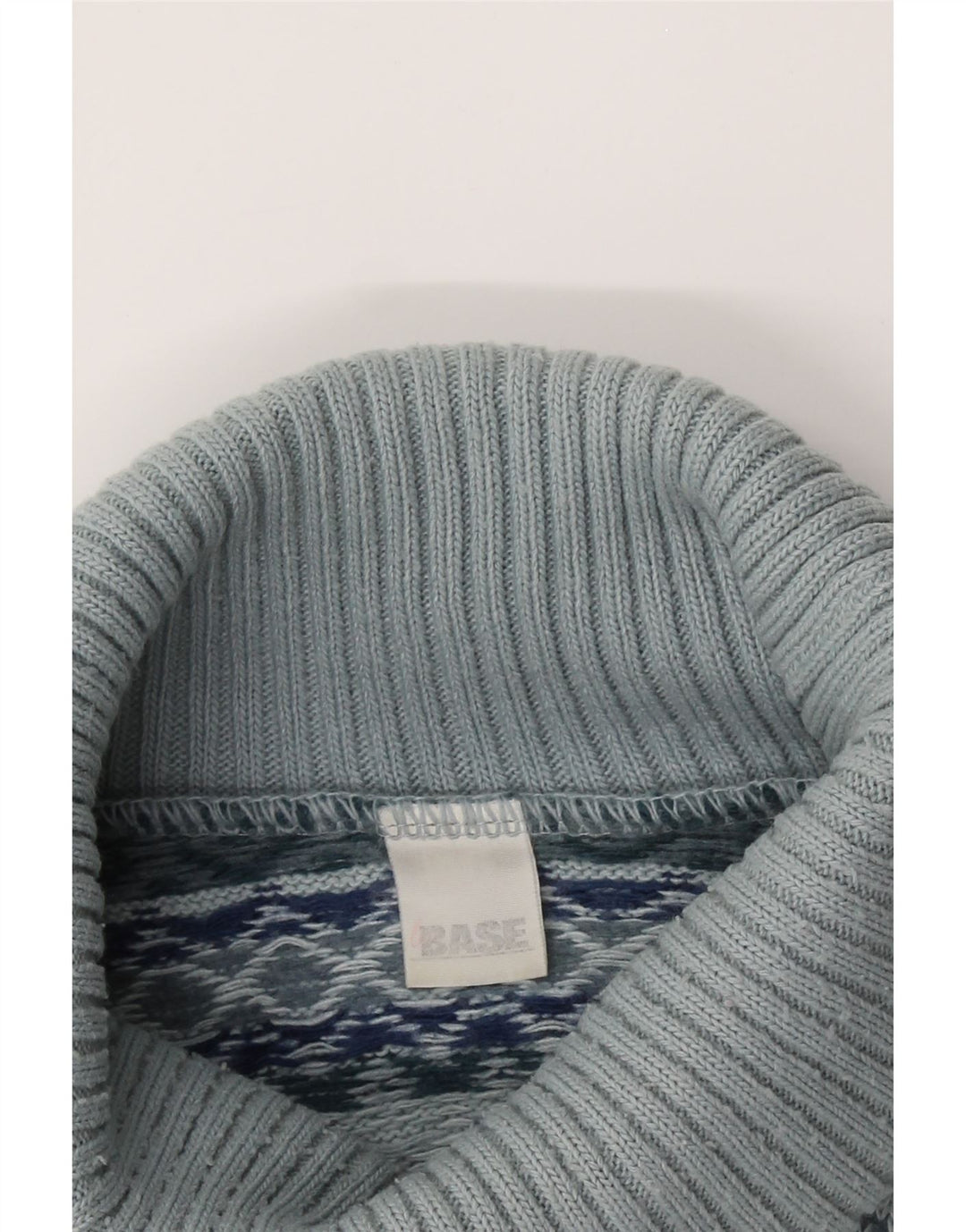 VINTAGE Womens Roll Neck Jumper Sweater UK 14 Medium Blue Fair Isle Vintage Vintage and Second-Hand Vintage from Messina Hembry 