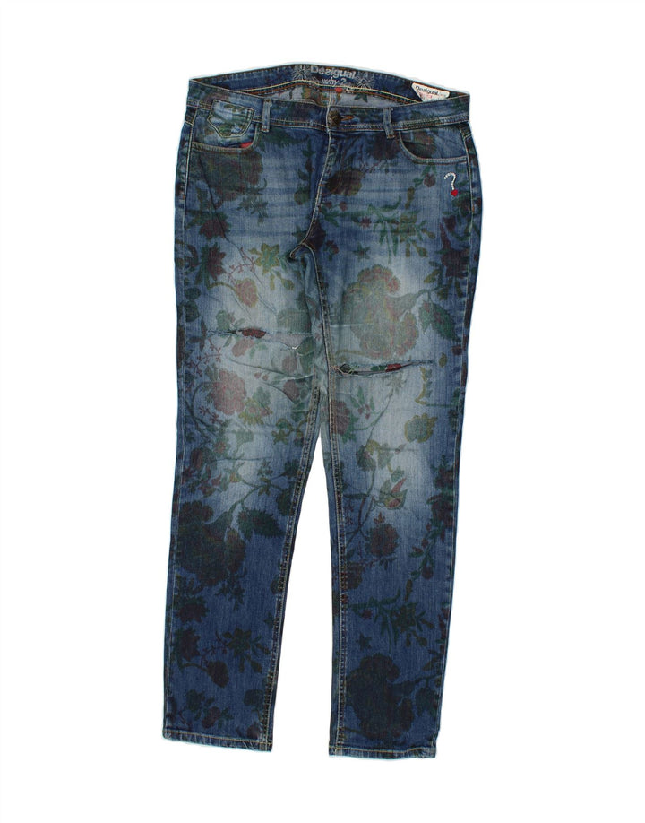 DESIGUAL Damen Skinny Jeans W32 L32 Blau geblümtes Polyester