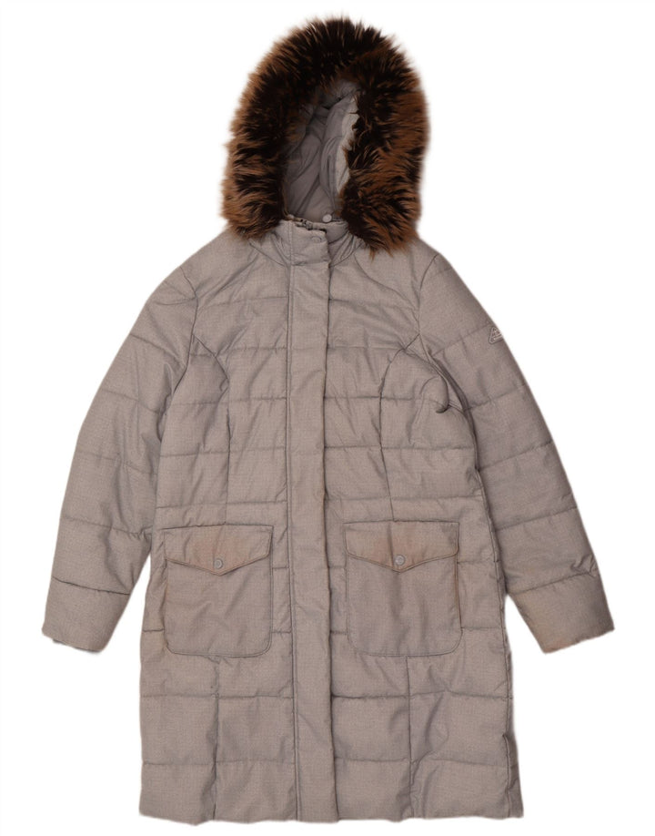 Barbour Wattierter Damenmantel mit Kapuze, UK 16, großes graues Polyester
