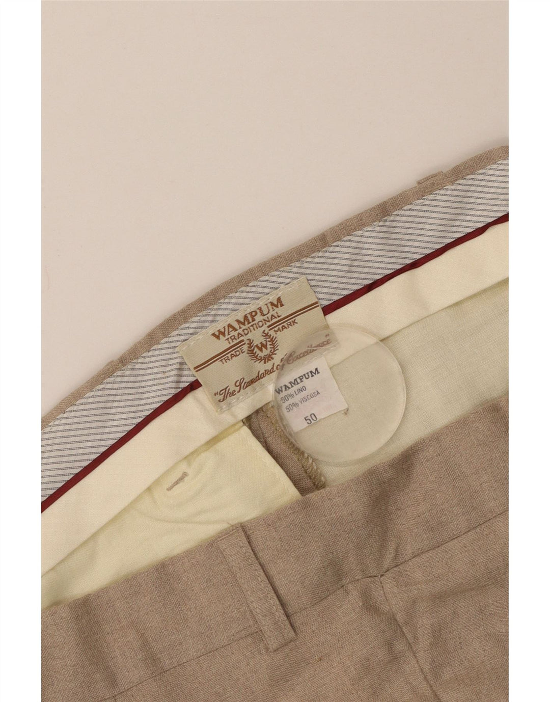 Wampum Mens Pegged Suit Hose IT 50 Large W34 L30 Beige Linen