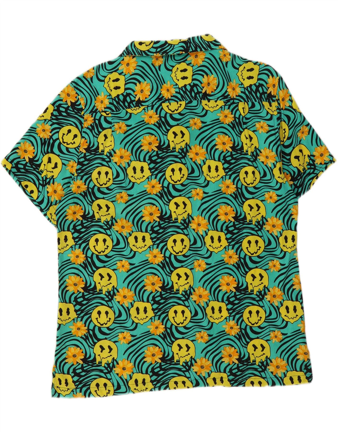 SUPER MASSIVE Mens Graphic Short Sleeve Shirt Medium Turquoise Floral Vintage Super Massive and Second-Hand Super Massive from Messina Hembry 
