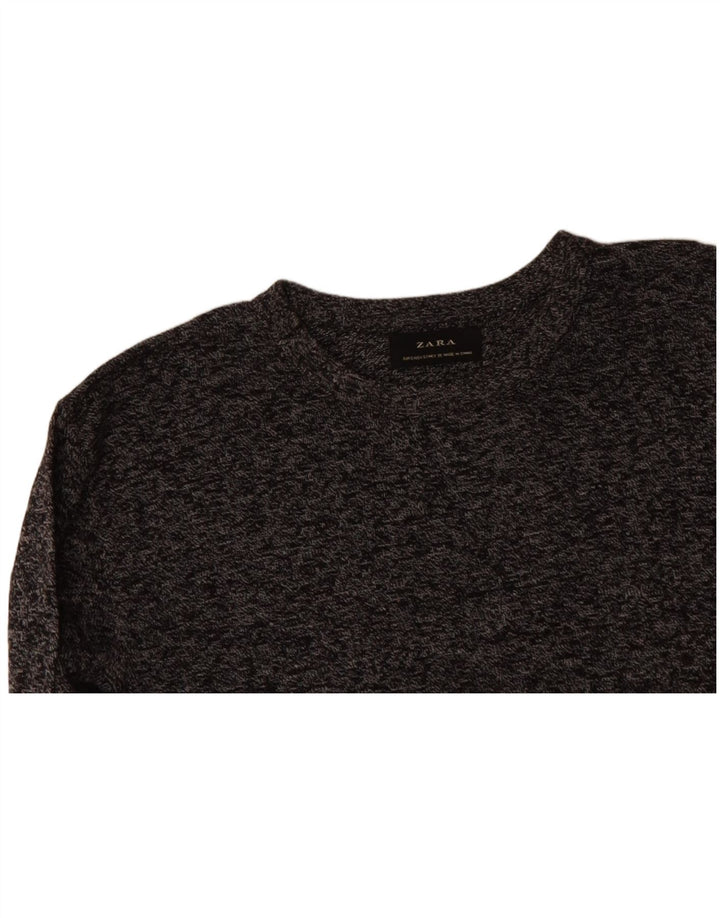 ZARA Mens Boat Neck Jumper Sweater Small Grey Flecked
