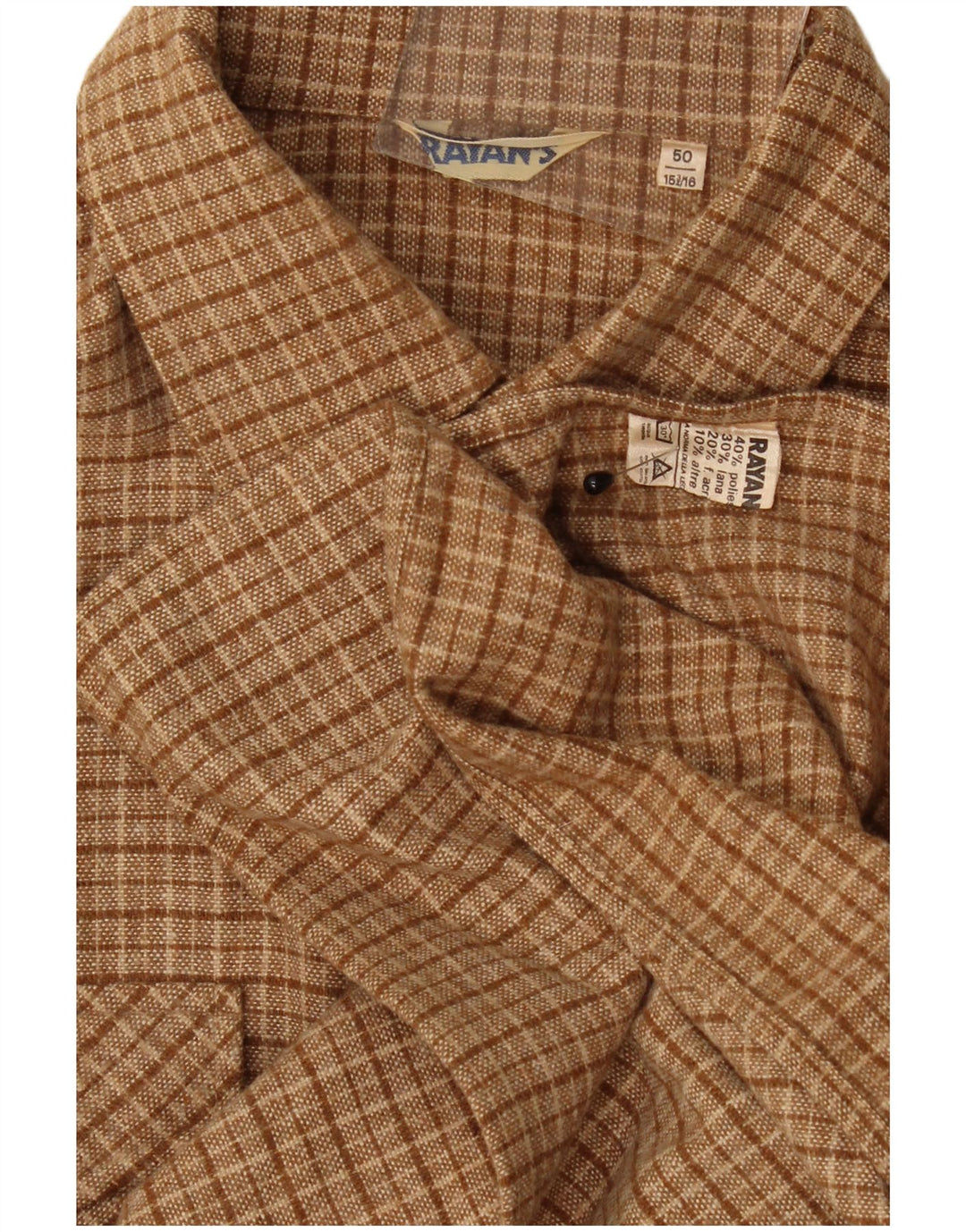 Vintage Herren Flanellhemd IT 50 15/16 Mittelbraun kariertes Polyester