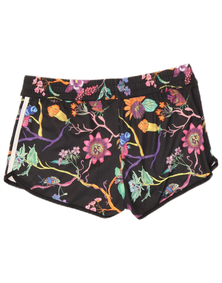 Adidas Damen Sportshorts UK 12 Mittelschwarzes, geblümtes Polyester