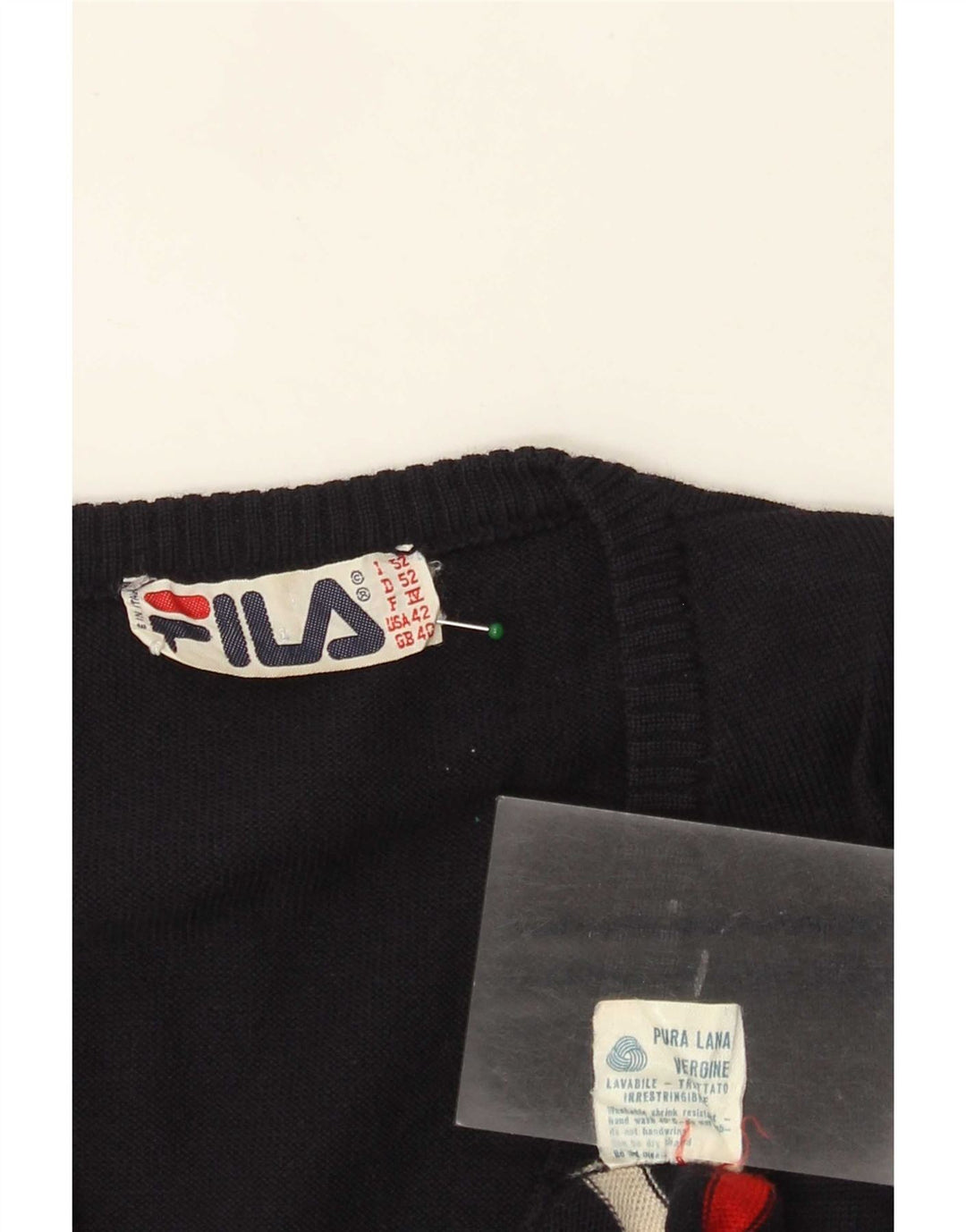 Fila Herren Weste Tank Top UK 40 Medium Marineblau gestreift Wolle