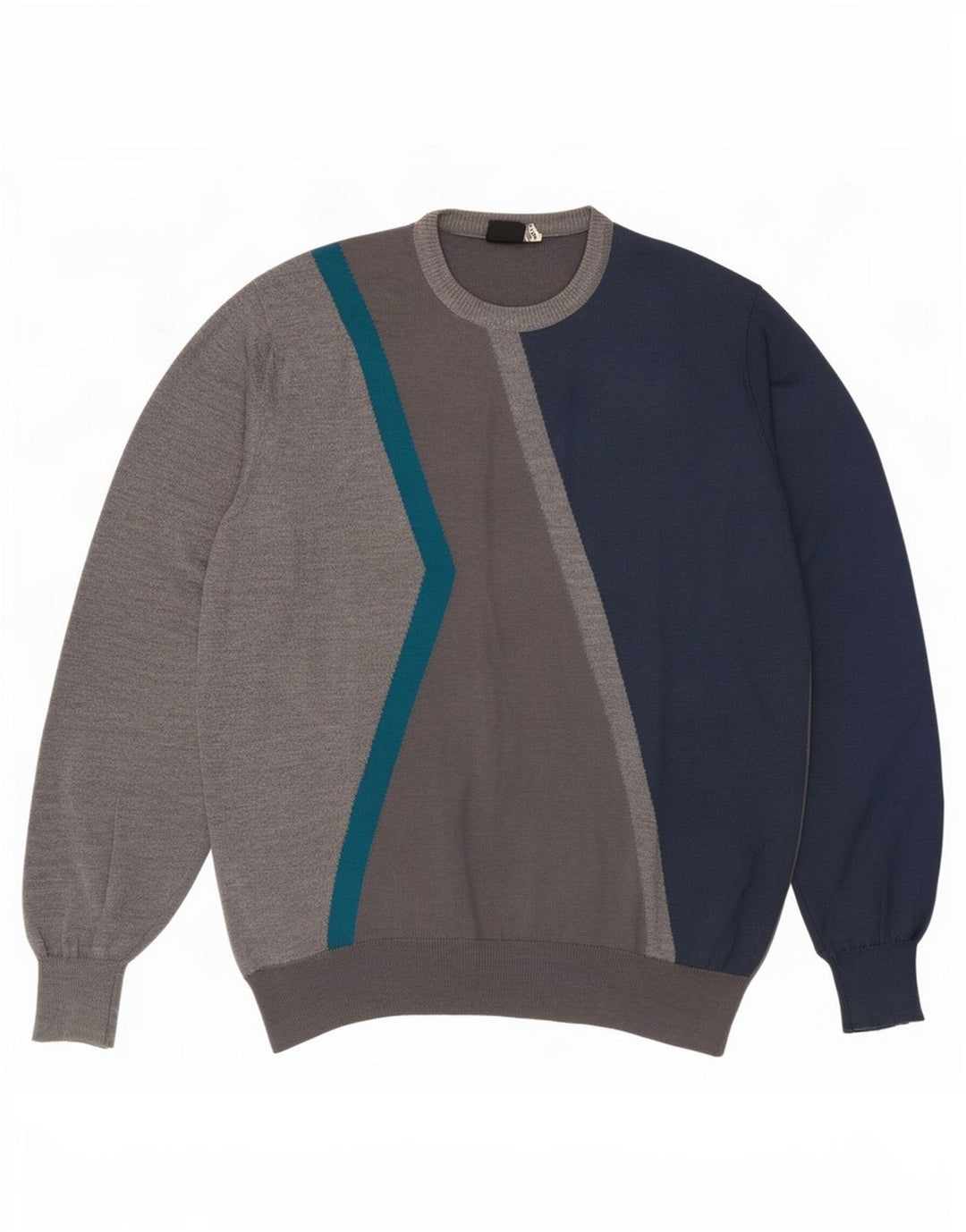 Vintage Herren-Pullover mit Rundhalsausschnitt, Größe 52, groß, grau, Farbblock