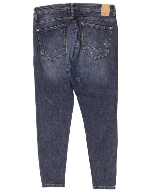 Zara Herren Distressed Cropped Skinny Jeans EU 44 Large W34 L26 Blaue Baumwolle