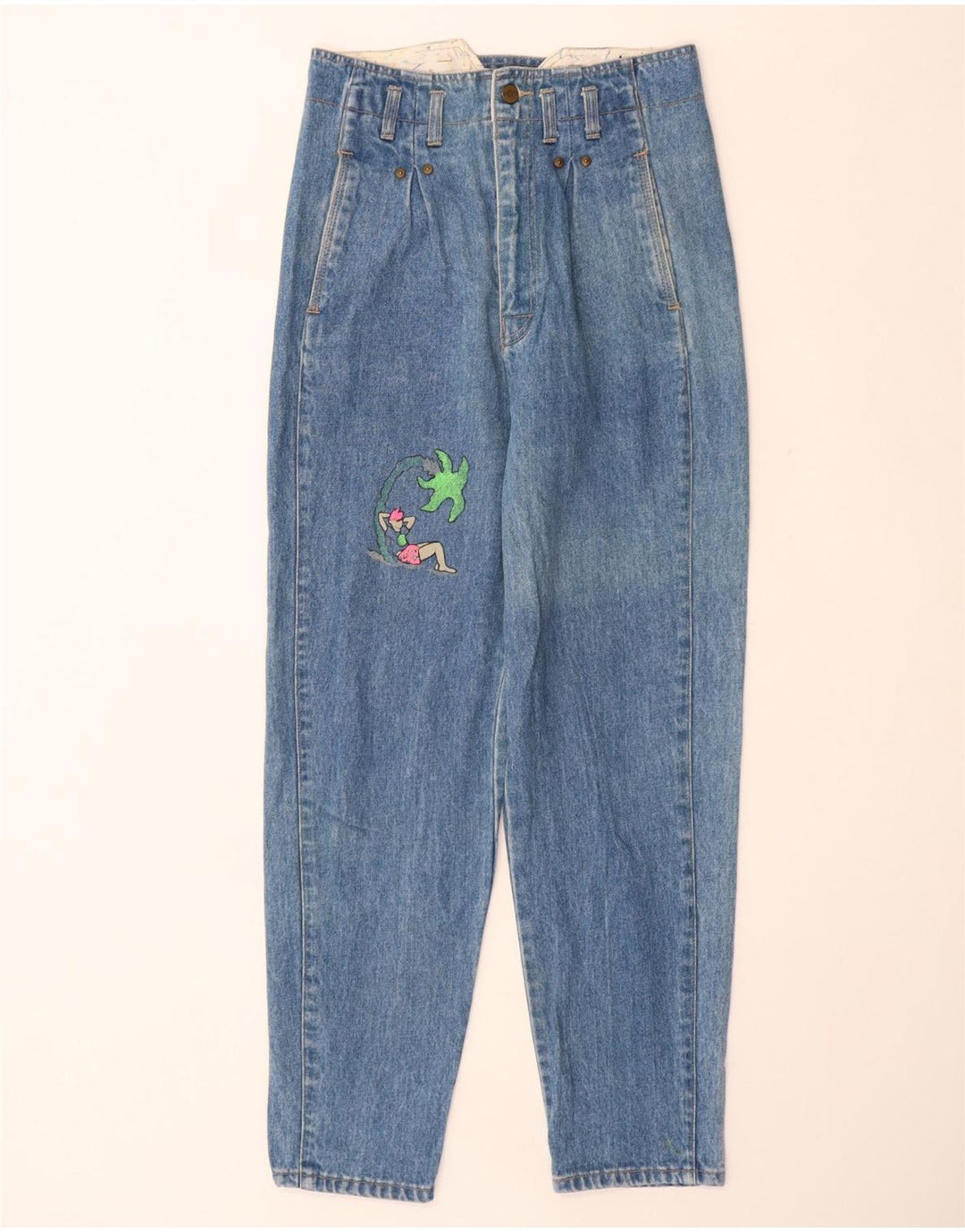 VINTAGE Damen-Jeans mit hoher Taille, EU 36, klein, W26, L29, blaue Baumwolle