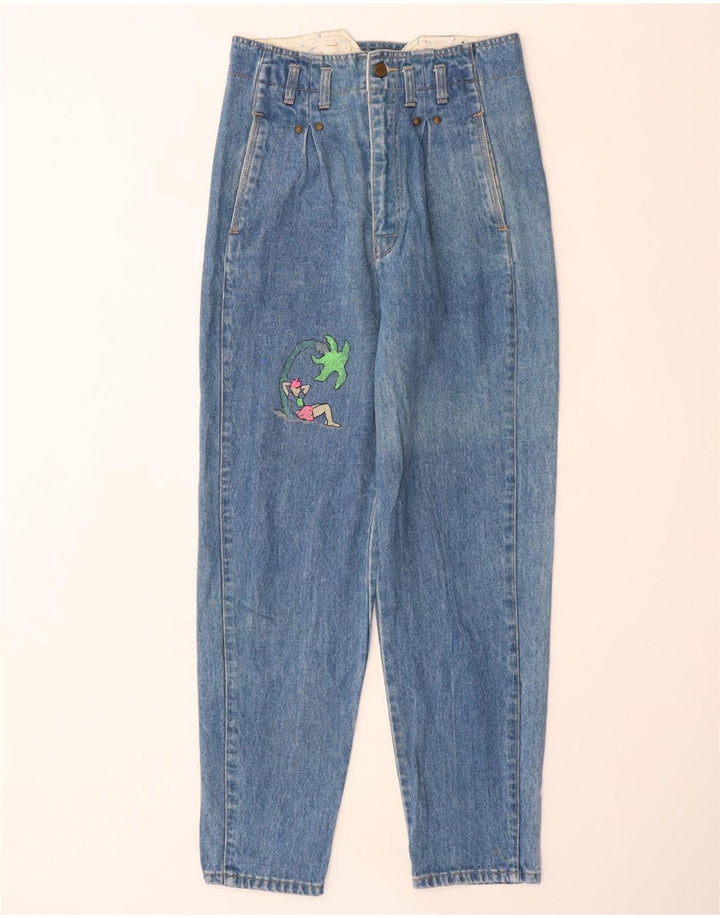 VINTAGE Damen-Jeans mit hoher Taille, EU 36, klein, W26, L29, blaue Baumwolle