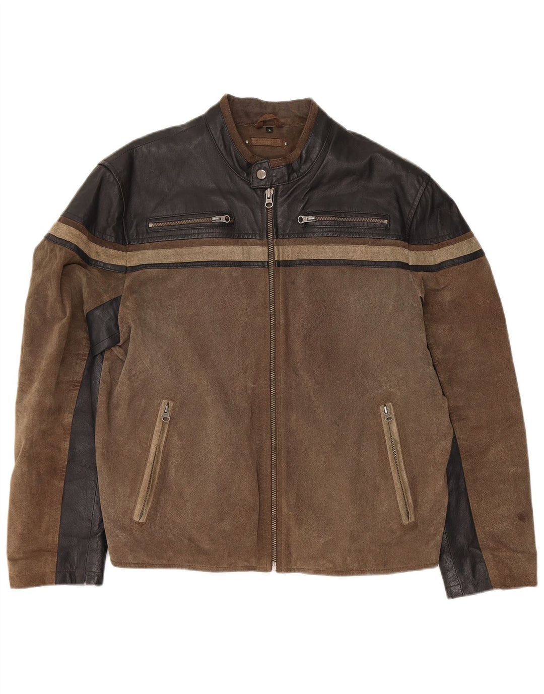 Angelo Litrico Herren Bikerjacke UK 40 Large Braun Colourblock