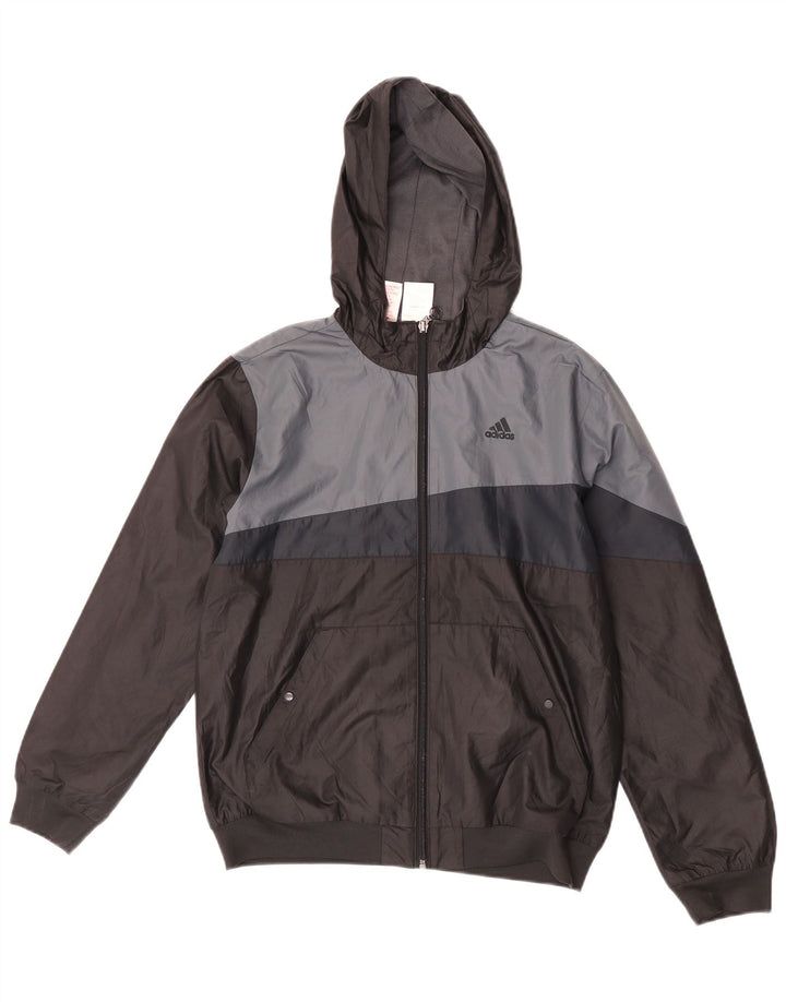 Adidas Jungen-Regenjacke mit Kapuze, 13–14 Jahre, schwarzes Colourblock-Polyester