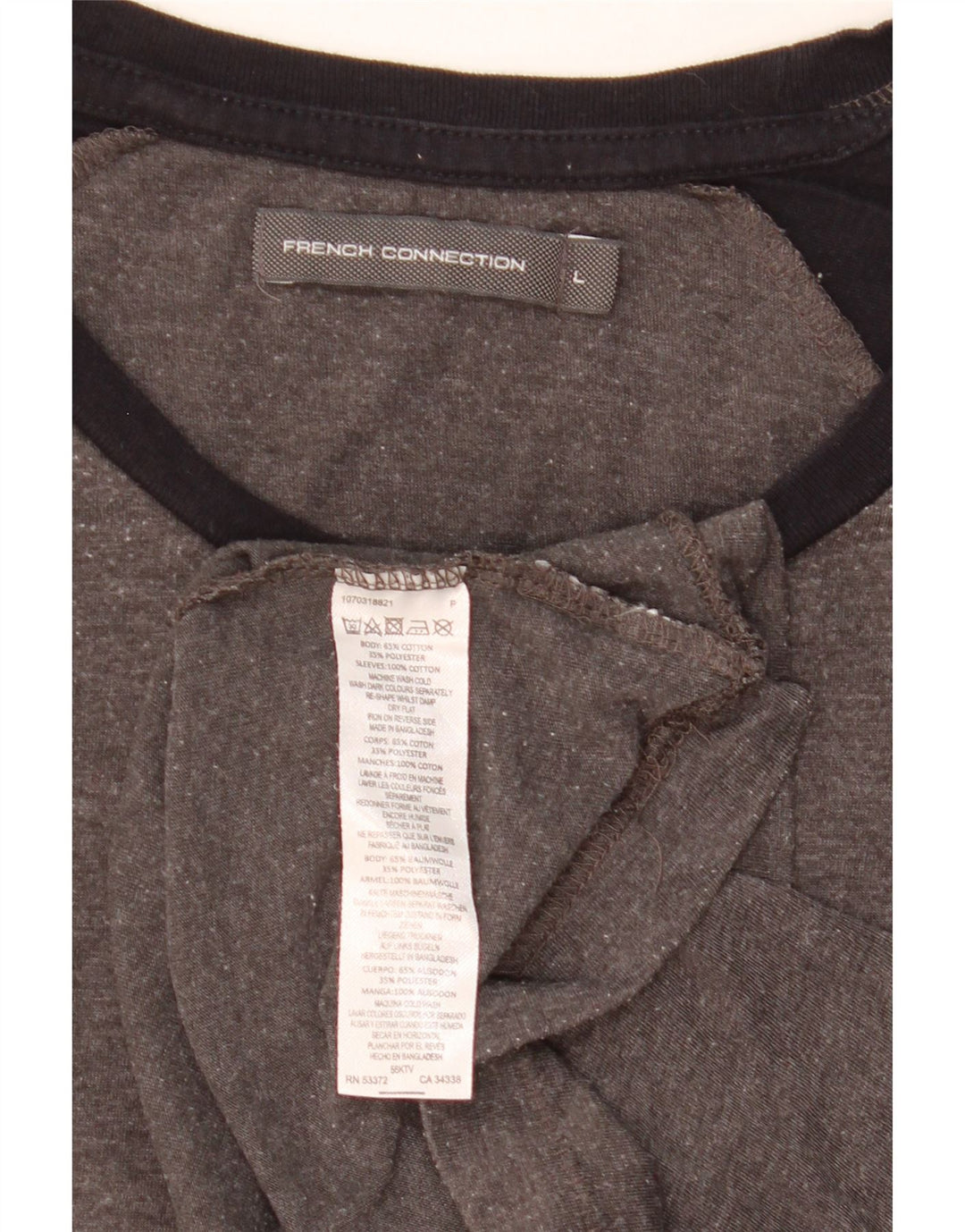 FRENCH CONNECTION Herren T-Shirt Top Large Grau Colourblock Baumwolle