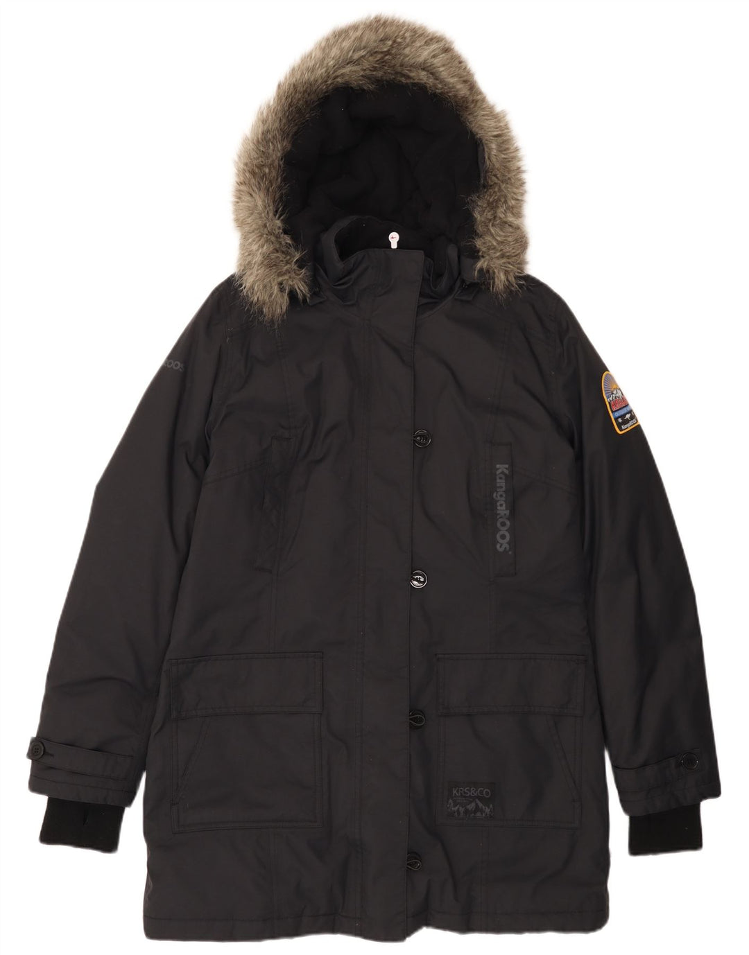 Kangaroos Damen-Windbreaker-Mantel mit Kapuze, UK 16, Größe L, Schwarz