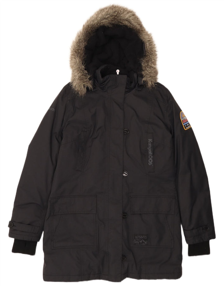 Kangaroos Damen-Windbreaker-Mantel mit Kapuze, UK 16, Größe L, Schwarz